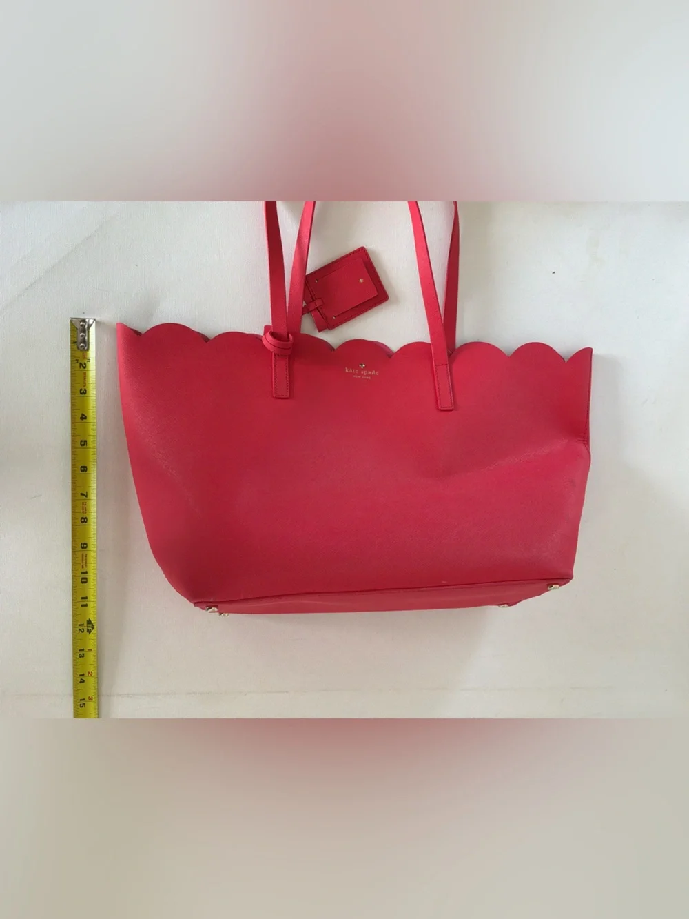 Kate Spade New York Scallop Leather Tote Bag Pink Large Shoulder Purse
